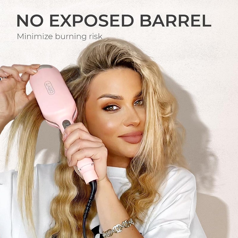 TYMO Curling Iron Hair Crimper Waver - ROVY Beach Waves Curling Wand, Ionic Deep Waver Hair Curler Tool with Ceramic 3 Barrel for Women, Dual Voltage, Anti-Scald, Easy to Use, Pink, 1.25 Inch - Image 5